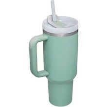 MC star Dvojstenný nerezový vákuový izolačný pohár s rukoväťou so slamkou a viečkom zelený 1,2 l