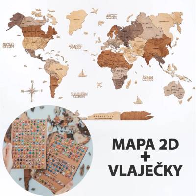 Enjoy the Wood 2D nástěnná dřevěná mapa Plywood Multicolor L + připínáčky Flags Pins – Zboží Dáma