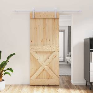 vidaXL Преплъзваща се врата Естествено и бяло 85 x 210 cm (3444965)