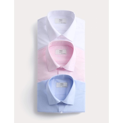 Marks & Spencer Риза тесен крой с дълъг ръкав, лесно глаждане, 3 чифта Marks & Spencer синьо Marks & Spencer | Sin | МЪЖЕ | 15