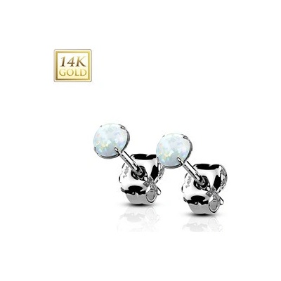 Šperky4U zlaté 14ti karátové náušnice s bílými opály ZLW-OP17-03