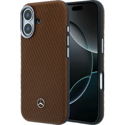 Mercedes PU Leather Wood Semi Wrap MagSafe Zadní Kryt pro iPhone 17 Camel