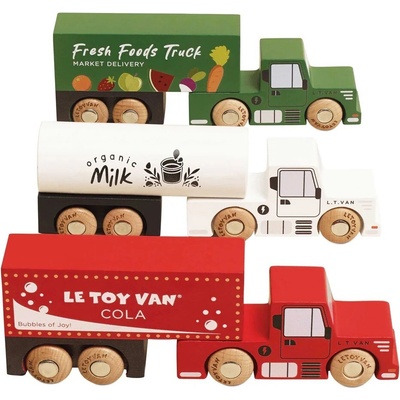 Le Toy Van Set drevených nákladných aut s prívesmi