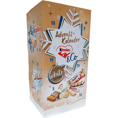 KINDER & Co ADVENTS CALENDAR WHITE EDITION - adventní kalendář s produkty v bílé čokoládě ( kvádr) - 24ks 263g ( š.14 x h.12,5 x v.27cm)