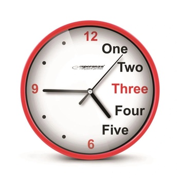 Esperanza Стенен часовник с декоративен дизайн, бял фон, размери 20x3, 4 см, наситено червено (EHC014R) (EHC014R)