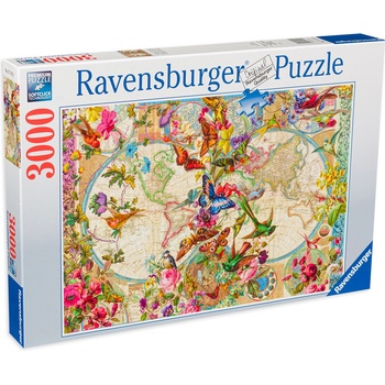 Ravensburger Пъзел Ravensburger от 3000 части - Карта на света на Флората и Фауната (17117)