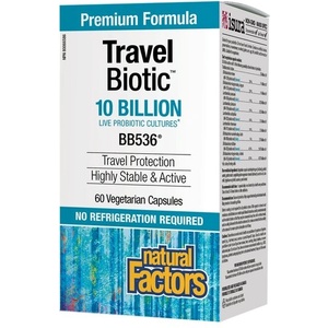 Natural Factors Travel Biotic BB536 - Пробиотик (подкрепа при далечни пътувания), 10 млрд. активни пробиотици, 60 капсули Natural Factors (1812 NF)