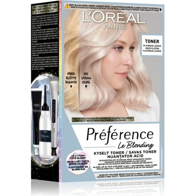 L’Oréal Paris Préférence Le Blonding Toner kyselý toner neutralizující mosazné podtóny odstín 01 Platinum Ice 1 ks