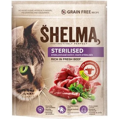 Partner in Pet Food SHELMA Adult Sterilised Fresh Beef GRAIN FREE - пълноценна храна за кастрирани котки, БЕЗ ЗЪРНО, богата на прясно говеждо месо с 72% протеин от животински произход - 8 кг - 40677
