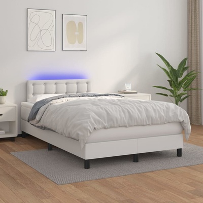 vidaXL 3134213 Boxspring postel s matrací a LED umělá kůže / Barva Bílá
