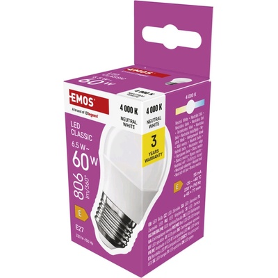 EMOS LED CLS MINI GLOBE 6,5 W 60 W 806lm E27 NW 1525733486