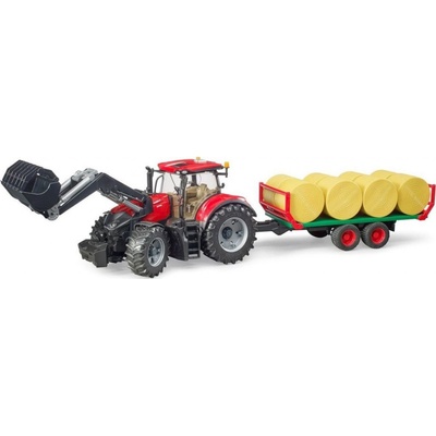 Bruder 3198 Traktor Case IH Optum 300 CVX s čelným nakladačom a prepravníkom balíkov + 8 kotúčov 1:16