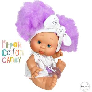  Ръчно изработена кукла от Испания - Pepotes: Cotton Candy Purple с бяла рокля (NDO-0409U)