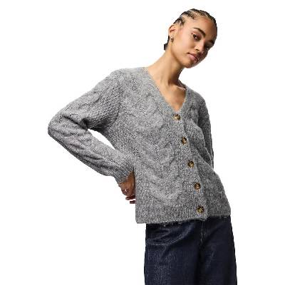 Жилетка Pieces Nina V-Neck Knit cardigan - Grey (Medium Grey Melange)