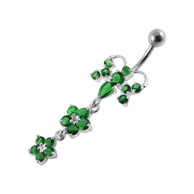 Šperky4U stříbrný piercing do pupíku tmavě zelené zirkony BP01192-E