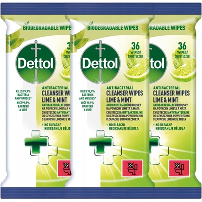 Dettol Antibakteriálne utierky na povrchy Citrón a Limeta 36 ks