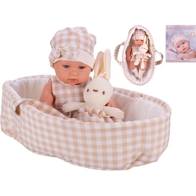 Mikro trading Miminko tvrdé tělo 33 cm s nosítkem pro miminka a zajíčkem