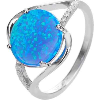 Bealio stříbrný prsten mohutný SOLITÉR modrý OPÁL 03 08570 3263
