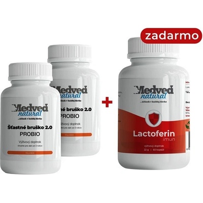 Medveď natural Šťastné bruško 2.0 PROBIO 50 g a Lactoferin IMUN 2 x 60 kapsúl