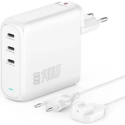 4smarts GaN Charger Flex Pro 140W - захранване за ел. мрежа за лаптопи, смартфони и таблети с 3xUSB-C изходи с технология за бързо зареждане (бял)