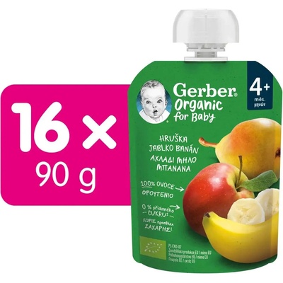 Gerber Organic kapsička hruška jablko banán 16 x 90 g