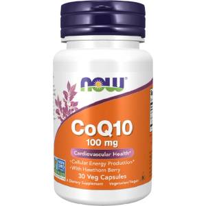 NOW NOW CoQ10 100mg with Hawthorn Berry, 30 Veg Capsules