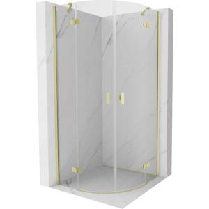Mexen Mist полукръгла душ кабина със завъртащи се врати 90 x 90 см, прозрачна, златиста четка - 8A33-090-090-55-00 (8A33-090-090-55-00)