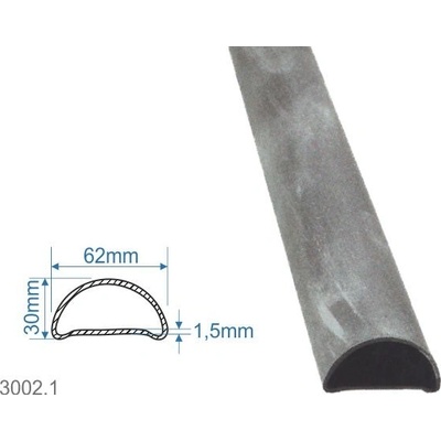 Madlová tyč dutá 62x30x1,5mm, hladká, dĺžka 3000mm, cena za KUS