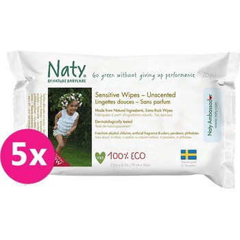 ECO BY NATY Ubrousky vlhčené cestovní neparfumované Sensitive Eco 5 x 20 ks