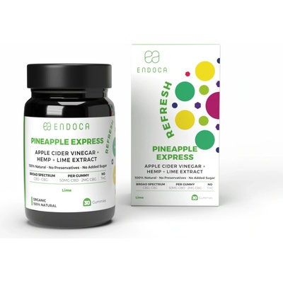 Endoca CBD gumené cukríky Pineapple Express 50 mg CBD 2 mg CBG limetková príchuť 30 ks 60 g