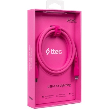 Ttec Кабел ttec - Data, USB-C/Lightning, 1.2 m, Neon Pink (8694470828329)