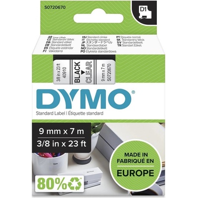 DYMO páska D1 9mm x 7m, černá na průhledné, 40910, S0720670