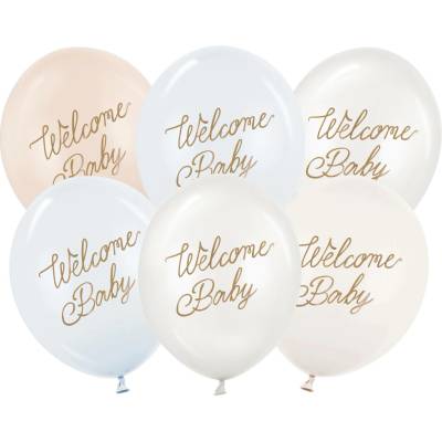 Party Balónky Welcome Baby 30 cm – modro-béžový mix