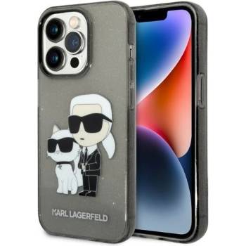 KARL LAGERFELD Кейс Karl Lagerfeld KLHCP14LHNKCTGK за iPhone 14 Pro 6.1"", черен / черен, твърд, Gliter Karl&Choupette