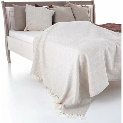 Tom Linen přehoz na postel Ľanový so strapcami WARS Oatmeal 150 x 170 cm