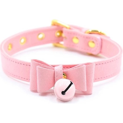 LateToBed BDSM Line Golden Kitty Cat Collar with Bell Pink