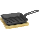 HORECANO HORECANO-Чугунен грил тиган с дървена подложка 17.5x17.5xh3cm (HC-931313) (242929) (01931313)