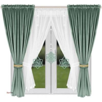 Fliying Sada záclon se sametovým závěsem L 589 tyrkysová 400x155 cm