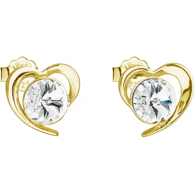 Pavona pozlacené stříbrné náušnice pecka s krystaly Swarovski bílé srdce 31259.1 Au plating