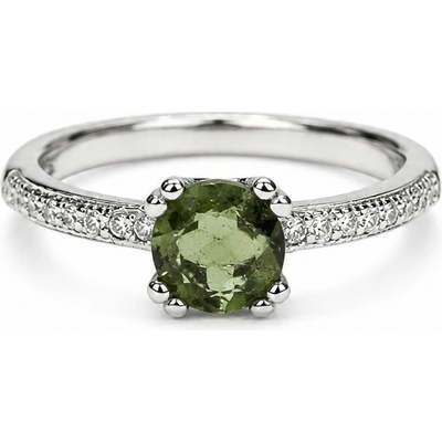 Vltavín Moldavite Stříbrný prsten s vltavínem a zirkony P30 0177 Velikost: