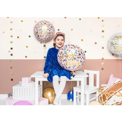 Party Deco FB48 Fóliový balón Happy Birthday svetloružový 45cm