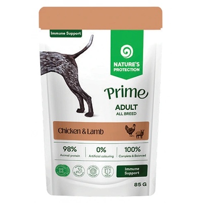 AKVATERA Nature's Protection DOG Prime Adult Dogs All Breeds Immunity Support with Chicken and Lamb, пауч за пораснали кучета от всички породи - хапки в сос с пилешко и агнешко месо, за подкрепа на имунната система, Литва - 85 гр 210704