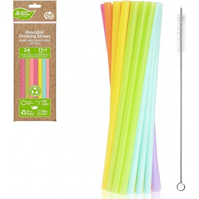 GoDan Opakovaně použitelná brčka různé barvy 9 x 240 mm + kartáč