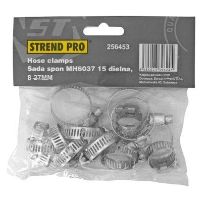 Sada upínacích spon Strend Pro HC515, 15 dielna, na hadicu, 8-27 mm