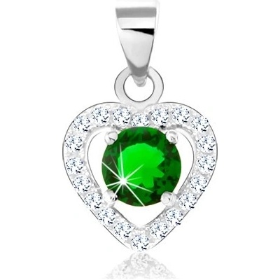 Šperky Eshop Stříbrný přívěsek tmavě zelený zirkon blyštivý obrys srdce SP66.19