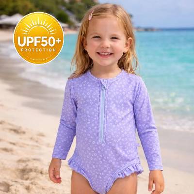 Swim Essentials Детски цял бански с UPF50+ защита и дълги ръкави - "Lila Leopard (SWE-2023SE535)
