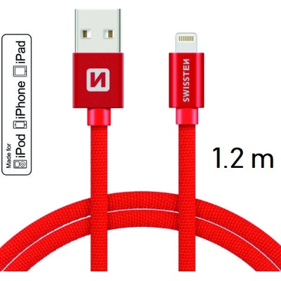 Swissten MFI licencovaný datový lightning kabel textile červený 1.2m / 2.0m Délka: 1,2m