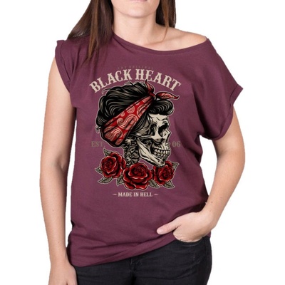 tričko BLACK HEART PIN UP SKULL EXT červená