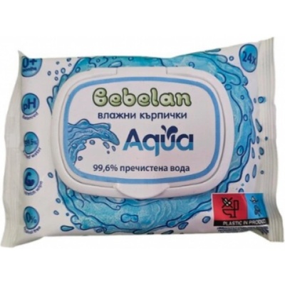 Bebelan Влажни кърпички с 99.6% вода Bebelan - Aqua, 24 броя (3800232578585)