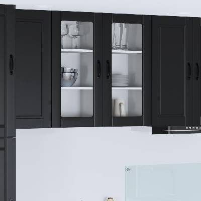 vidaXL Стенен стъклен шкаф PORTO 2 pcs Черно 40 x 31 x 80 см (885338)